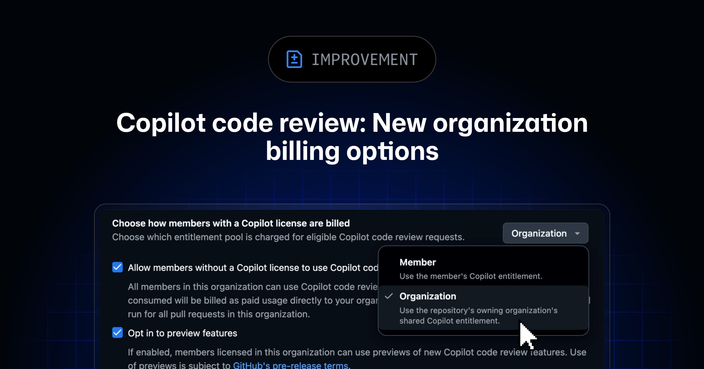 Ảnh bìa tin tức: Tin mới: Copilot code review: New organization billing options and controls