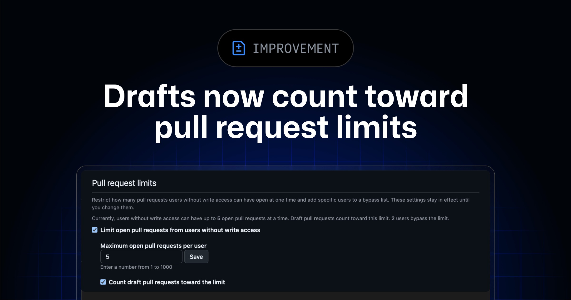 Ảnh bìa tin tức: Tin mới: Draft pull requests count toward pull request limits